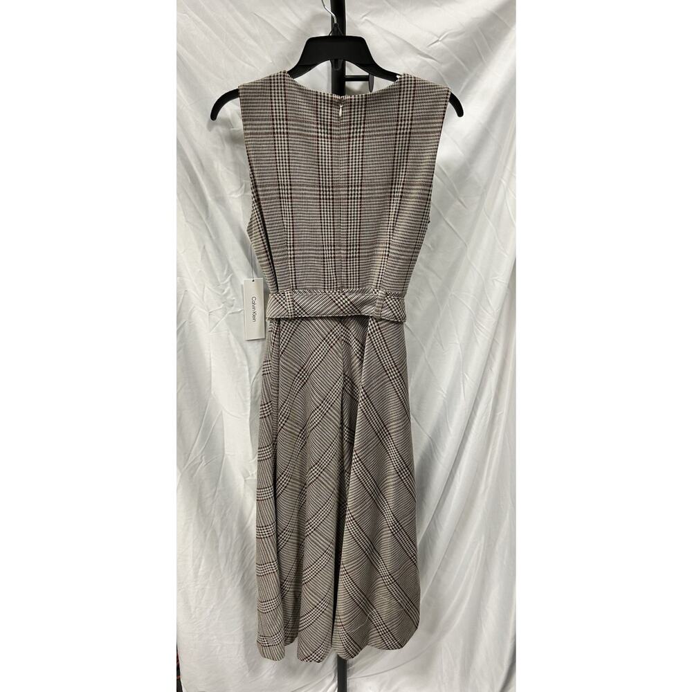 NEW Calvin Klein Women's Black Plaid Sleeveless Tie A Line Midi Dress Size 10 - Picture 3 of 5